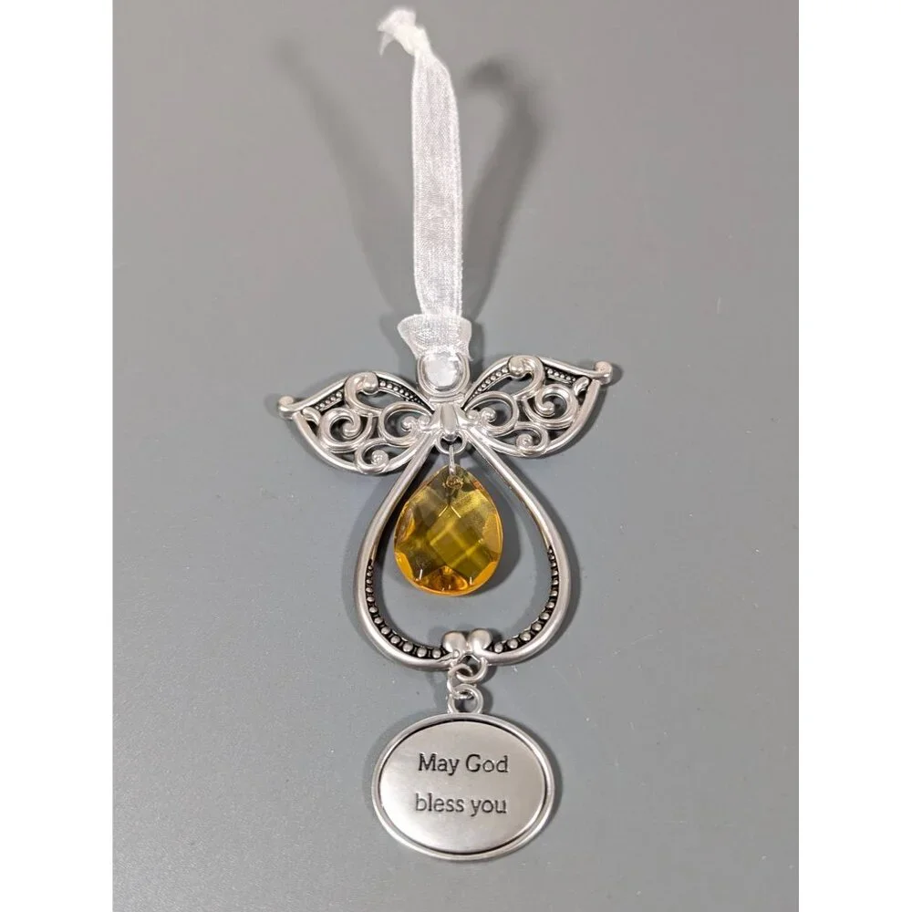 Ganz‎ May Gold Bless You Angel Ornament Glass Charm Christmas